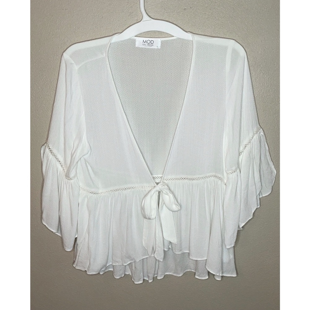 Tie Front White Blouse L